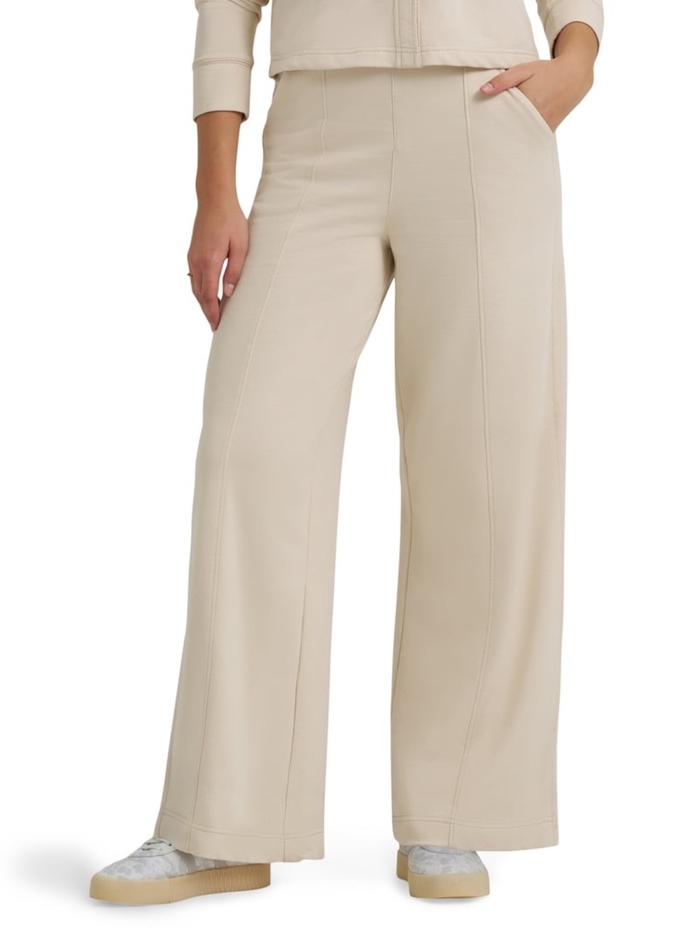 Lee Wide-Leg Pull-On Pants in Light Cream